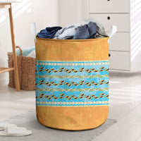 Hawaii Humuhumu Fish Maile Pikake Lei Laundry Basket Tribal Tapa Orange Version