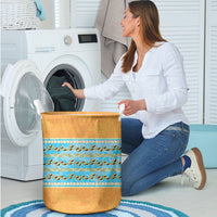 Hawaii Humuhumu Fish Maile Pikake Lei Laundry Basket Tribal Tapa Orange Version
