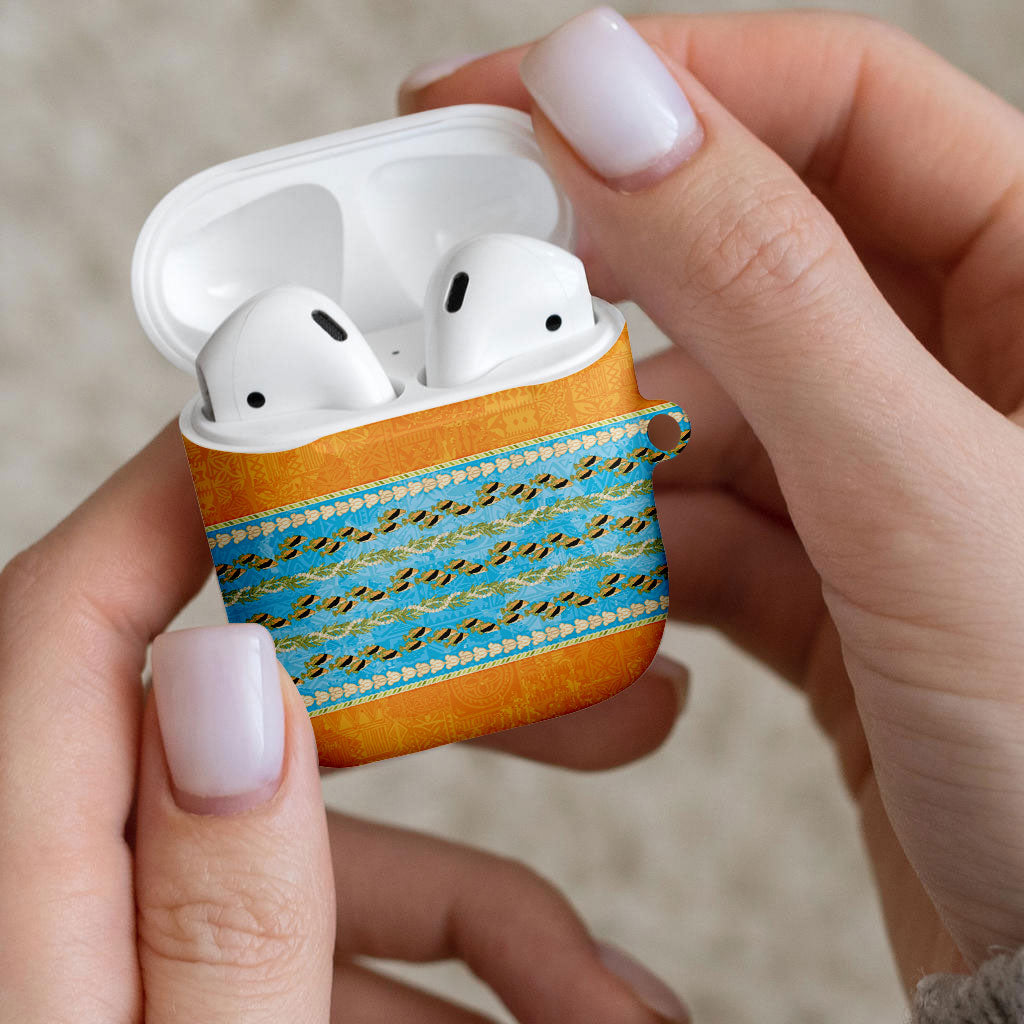 Hawaii Humuhumu Fish Maile Pikake Lei AirPods Case Tribal Tapa Orange Version