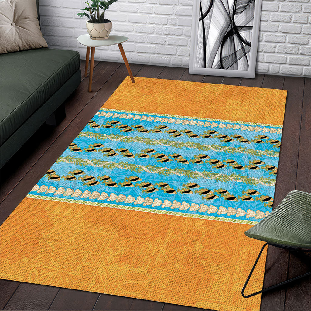 Hawaii Humuhumu Fish Maile Pikake Lei Area Rug Tribal Tapa Orange Version