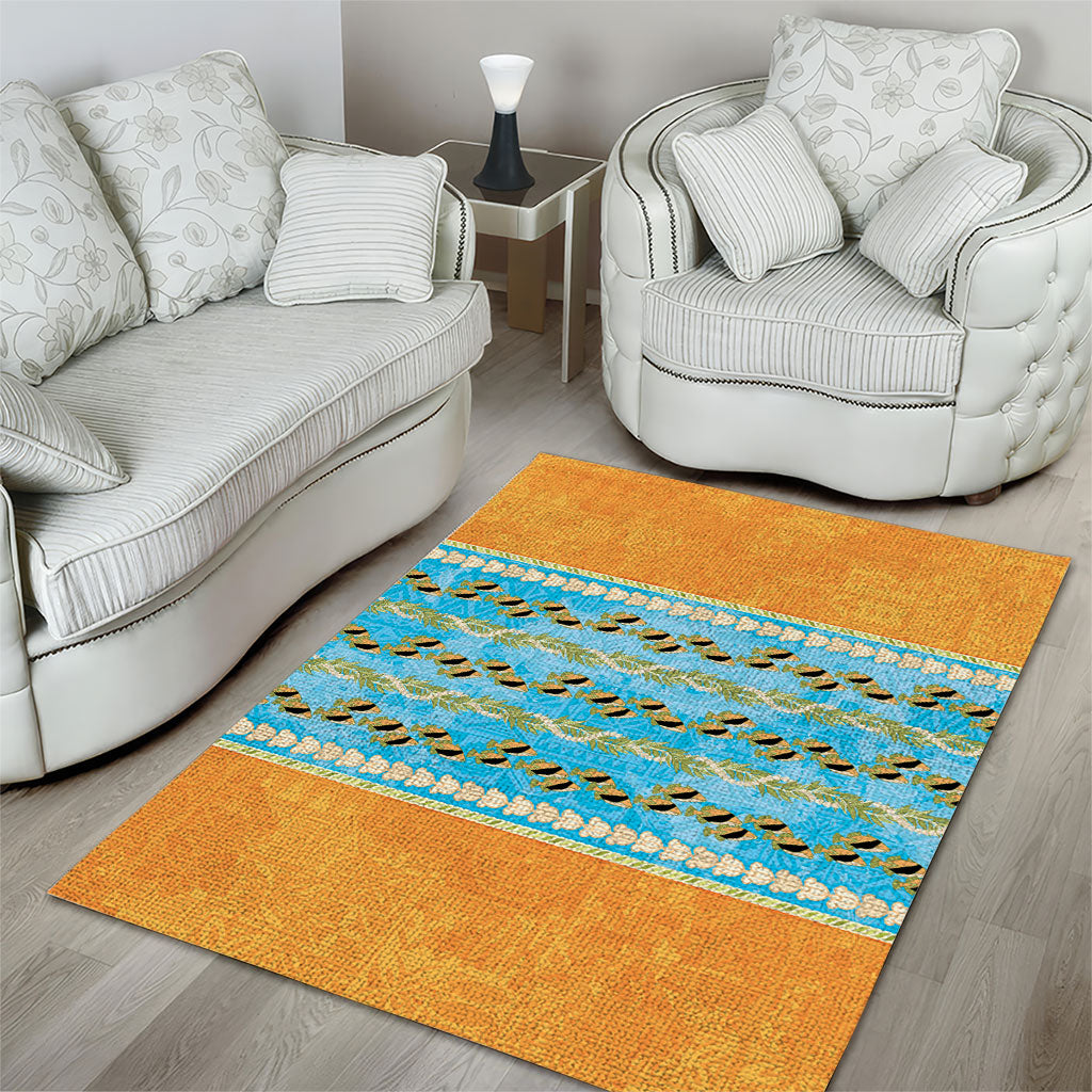 Hawaii Humuhumu Fish Maile Pikake Lei Area Rug Tribal Tapa Orange Version