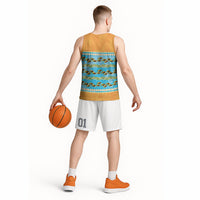 Hawaii Humuhumu Fish Maile Pikake Lei Basketball Jersey Tribal Tapa Orange Version