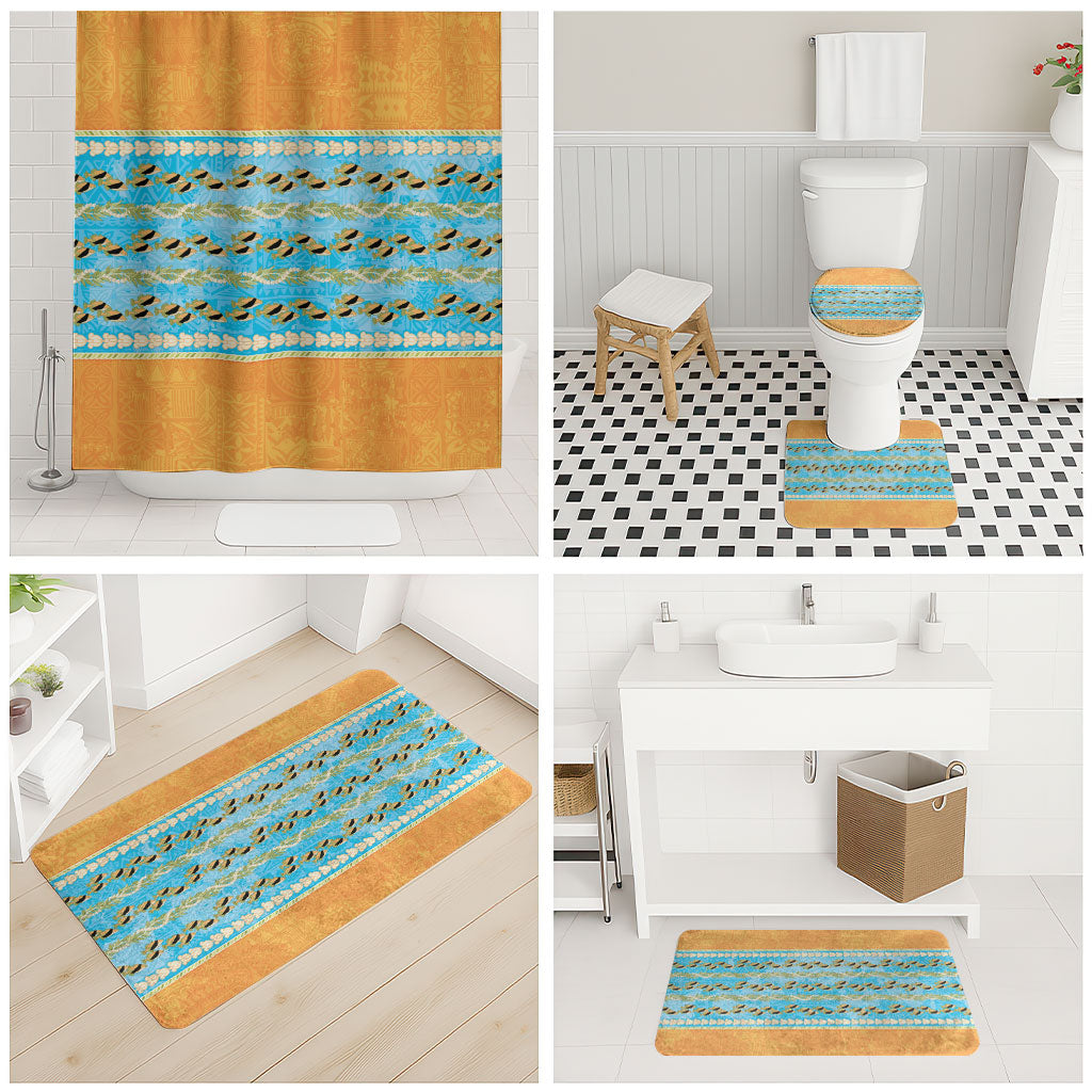 Hawaii Humuhumu Fish Maile Pikake Lei Bathroom Set Tribal Tapa Orange Version