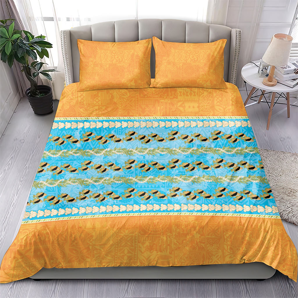 Hawaii Humuhumu Fish Maile Pikake Lei Bedding Set Tribal Tapa Orange Version