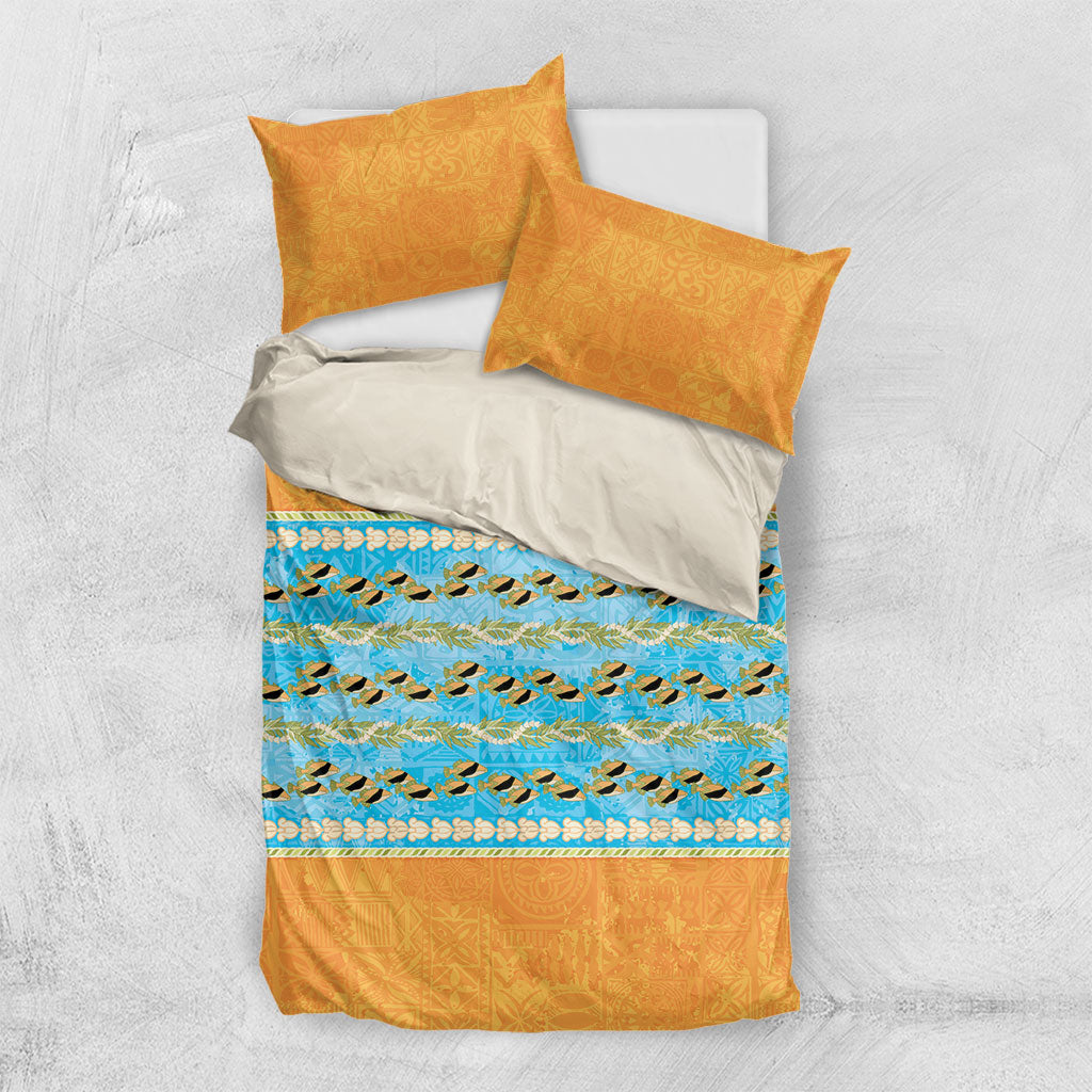Hawaii Humuhumu Fish Maile Pikake Lei Bedding Set Tribal Tapa Orange Version