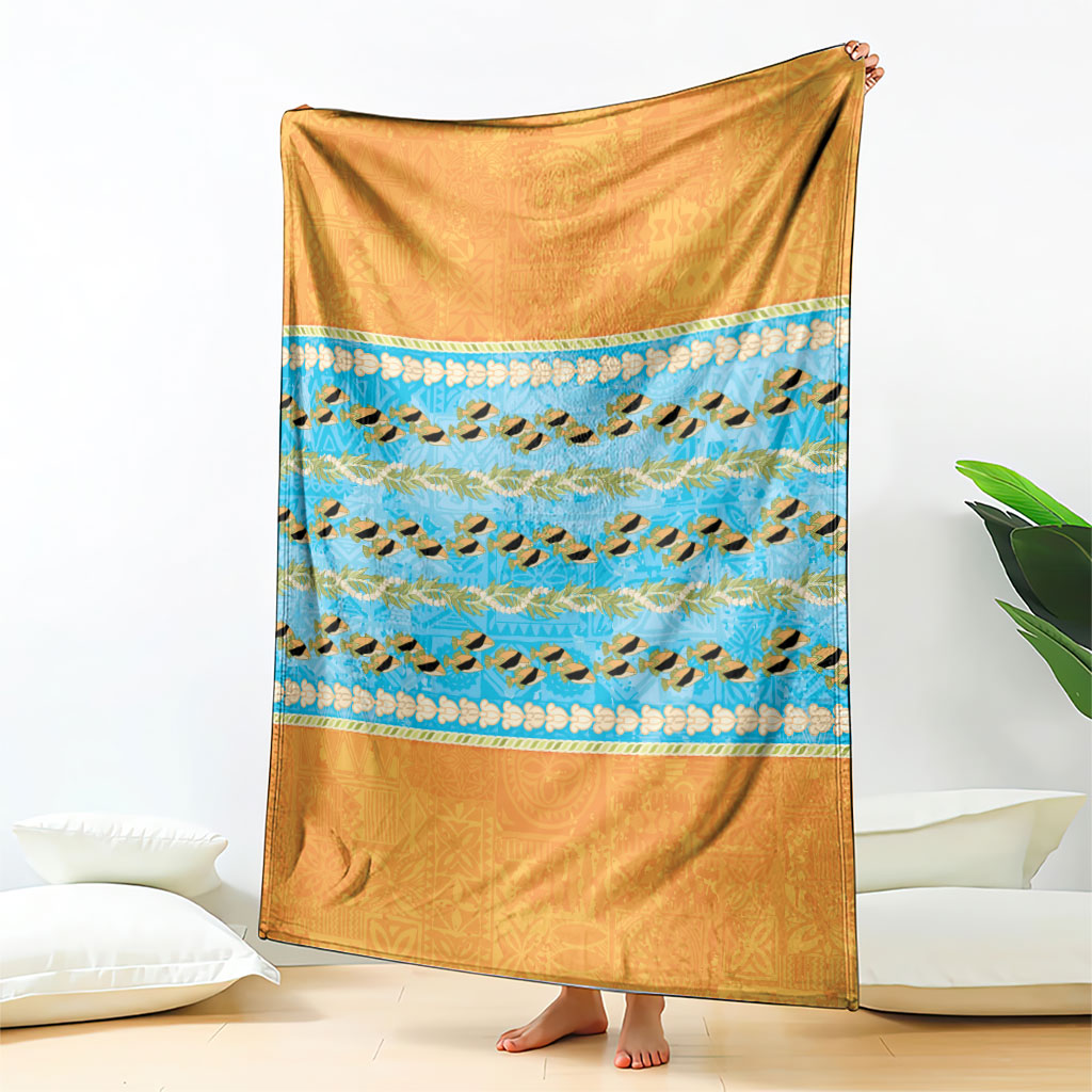 Hawaii Humuhumu Fish Maile Pikake Lei Blanket Tribal Tapa Orange Version