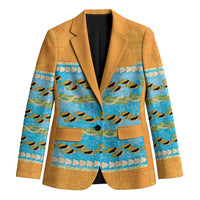 Hawaii Humuhumu Fish Maile Pikake Lei Blazer Tribal Tapa Orange Version