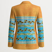 Hawaii Humuhumu Fish Maile Pikake Lei Blazer Tribal Tapa Orange Version