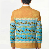 Hawaii Humuhumu Fish Maile Pikake Lei Blazer Tribal Tapa Orange Version