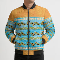 Hawaii Humuhumu Fish Maile Pikake Lei Bomber Puffer Jacket Tribal Tapa Orange Version