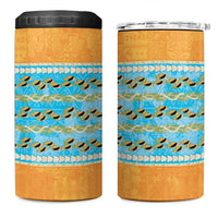 Hawaii Humuhumu Fish Maile Pikake Lei 4 in 1 Can Cooler Tumbler Tribal Tapa Orange Version