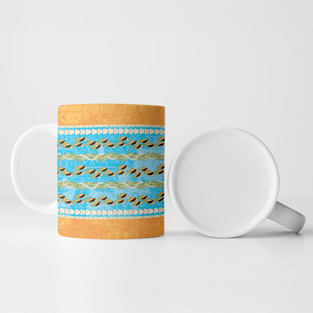 Hawaii Humuhumu Fish Maile Pikake Lei Ceramic Mug Tribal Tapa Orange Version