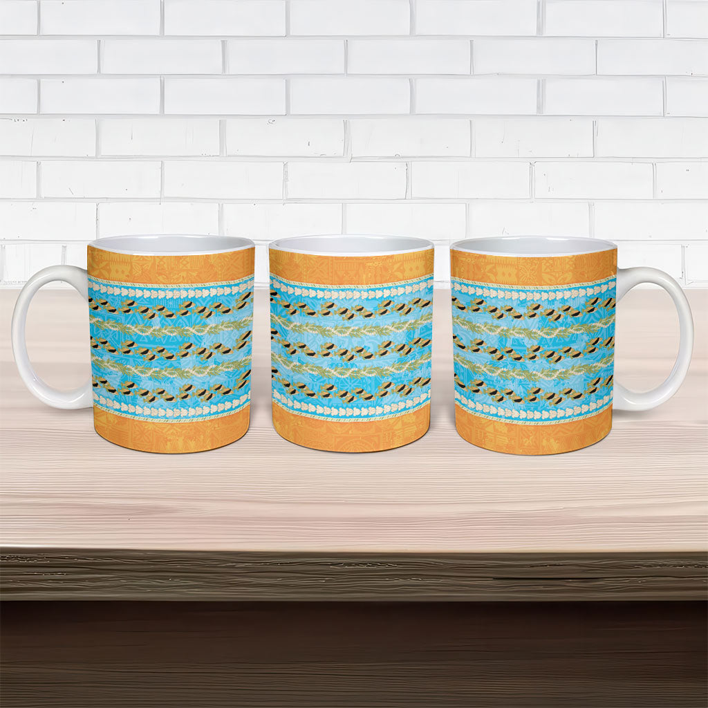 Hawaii Humuhumu Fish Maile Pikake Lei Ceramic Mug Tribal Tapa Orange Version