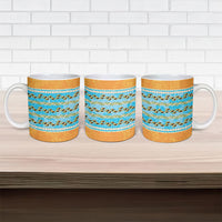 Hawaii Humuhumu Fish Maile Pikake Lei Ceramic Mug Tribal Tapa Orange Version