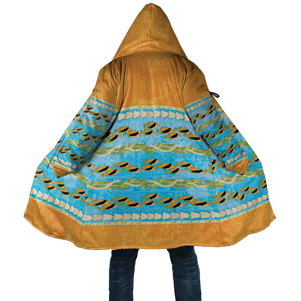 Hawaii Humuhumu Fish Maile Pikake Lei Cloak Tribal Tapa Orange Version