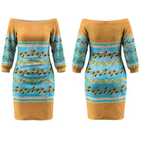 Hawaii Humuhumu Fish Maile Pikake Lei Couples Matching Off The Shoulder Long Sleeve Dress and Hawaiian Shirt Tribal Tapa Orange Version