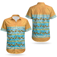 Hawaii Humuhumu Fish Maile Pikake Lei Couples Matching Puletasi and Hawaiian Shirt Tribal Tapa Orange Version
