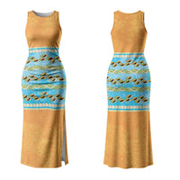 Hawaii Humuhumu Fish Maile Pikake Lei Couples Matching Tank Maxi Dress and Hawaiian Shirt Tribal Tapa Orange Version