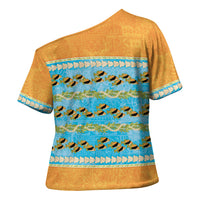 Hawaii Humuhumu Fish Maile Pikake Lei Cross Shoulder Shirt Tribal Tapa Orange Version