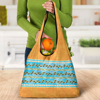 Hawaii Humuhumu Fish Maile Pikake Lei Grocery Bag Tribal Tapa Orange Version