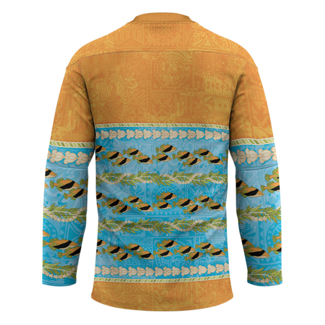 Hawaii Humuhumu Fish Maile Pikake Lei Hockey Jersey Tribal Tapa Orange Version