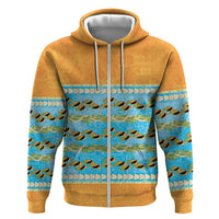 Hawaii Humuhumu Fish Maile Pikake Lei Hoodie Tribal Tapa Orange Version