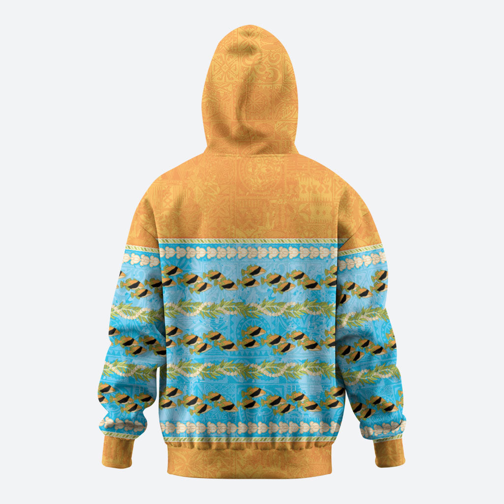 Hawaii Humuhumu Fish Maile Pikake Lei Hoodie Tribal Tapa Orange Version