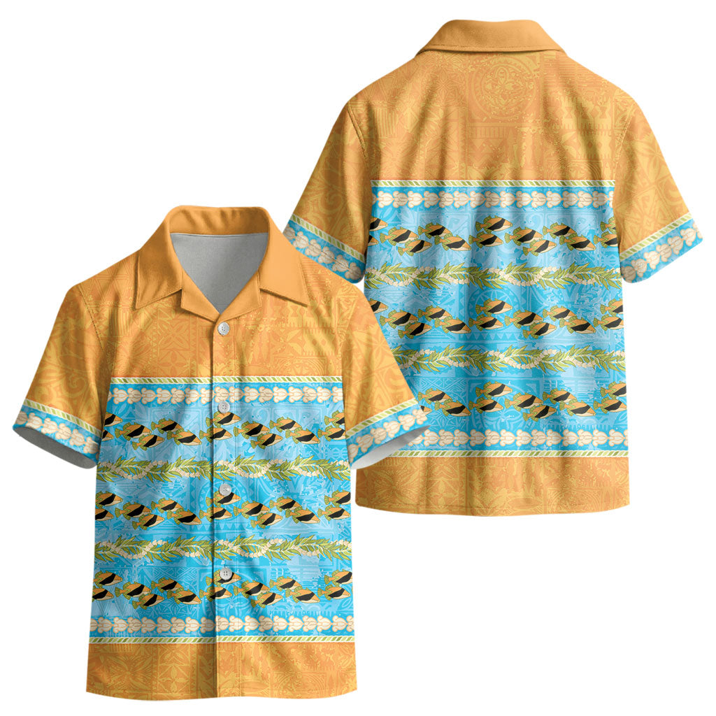 Hawaii Humuhumu Fish Maile Pikake Lei Kid Hawaiian Shirt Tribal Tapa Orange Version