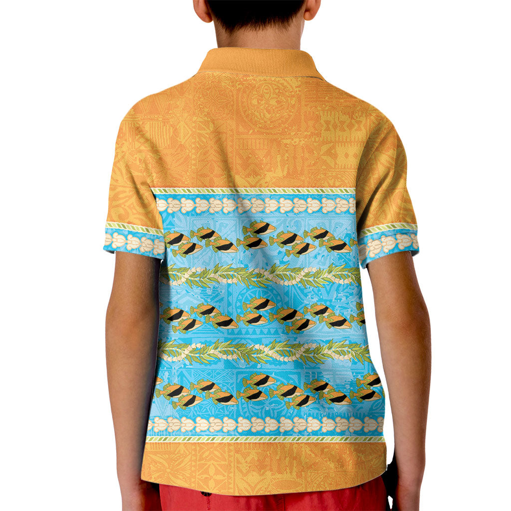 Hawaii Humuhumu Fish Maile Pikake Lei Kid Polo Shirt Tribal Tapa Orange Version