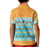 Hawaii Humuhumu Fish Maile Pikake Lei Kid Polo Shirt Tribal Tapa Orange Version