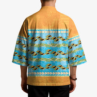 Hawaii Humuhumu Fish Maile Pikake Lei Kimono Tribal Tapa Orange Version