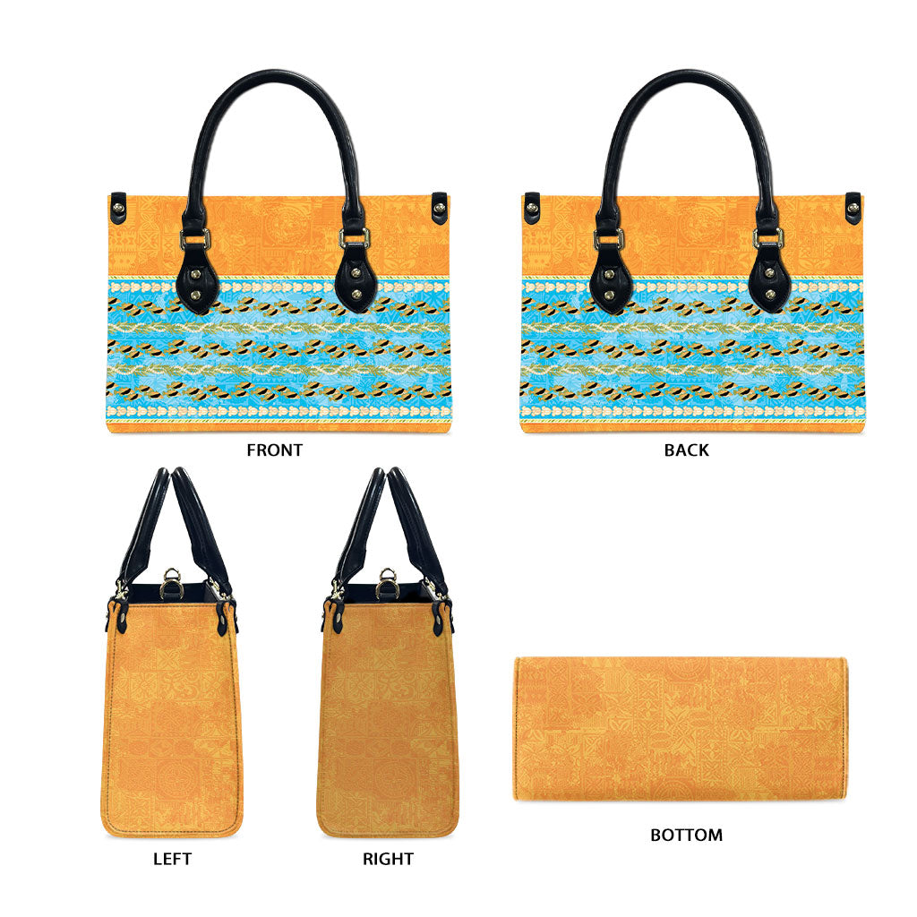 Hawaii Humuhumu Fish Maile Pikake Lei Leather Bag Tribal Tapa Orange Version