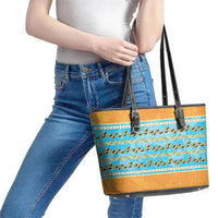 Hawaii Humuhumu Fish Maile Pikake Lei Leather Tote Bag Tribal Tapa Orange Version