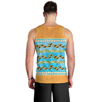 Hawaii Humuhumu Fish Maile Pikake Lei Men Tank Top Tribal Tapa Orange Version