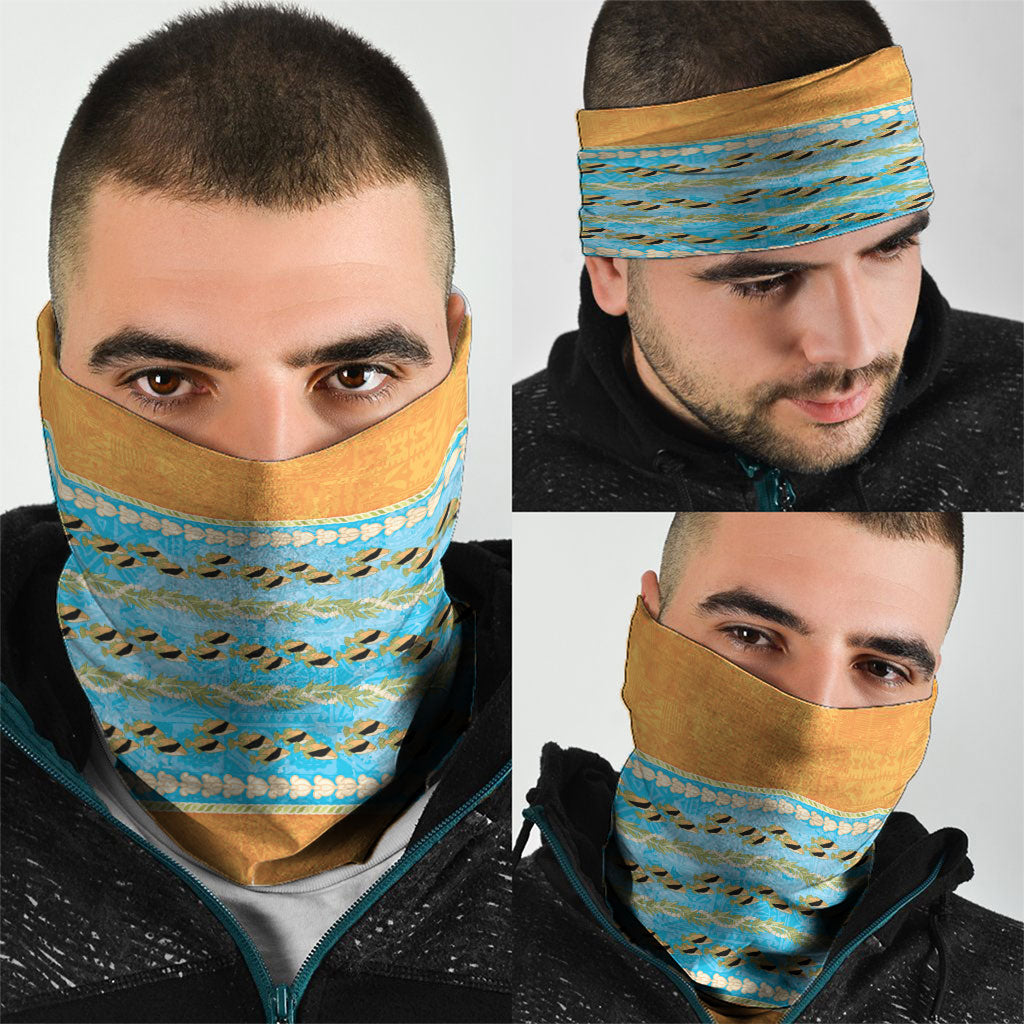 Hawaii Humuhumu Fish Maile Pikake Lei Neck Gaiter Tribal Tapa Orange Version