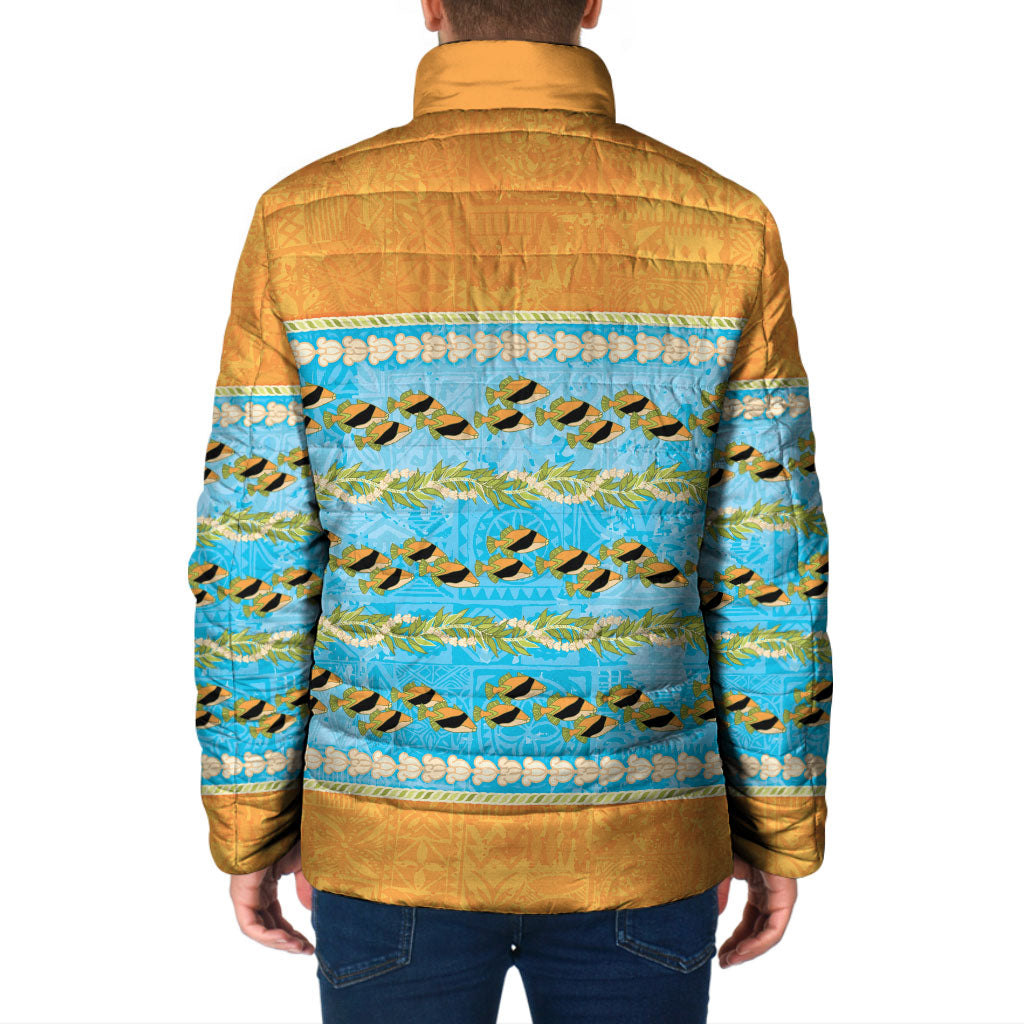 Hawaii Humuhumu Fish Maile Pikake Lei Padded Jacket Tribal Tapa Orange Version