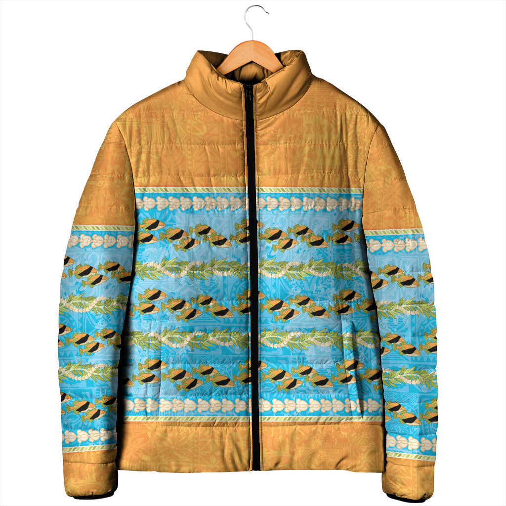 Hawaii Humuhumu Fish Maile Pikake Lei Padded Jacket Tribal Tapa Orange Version