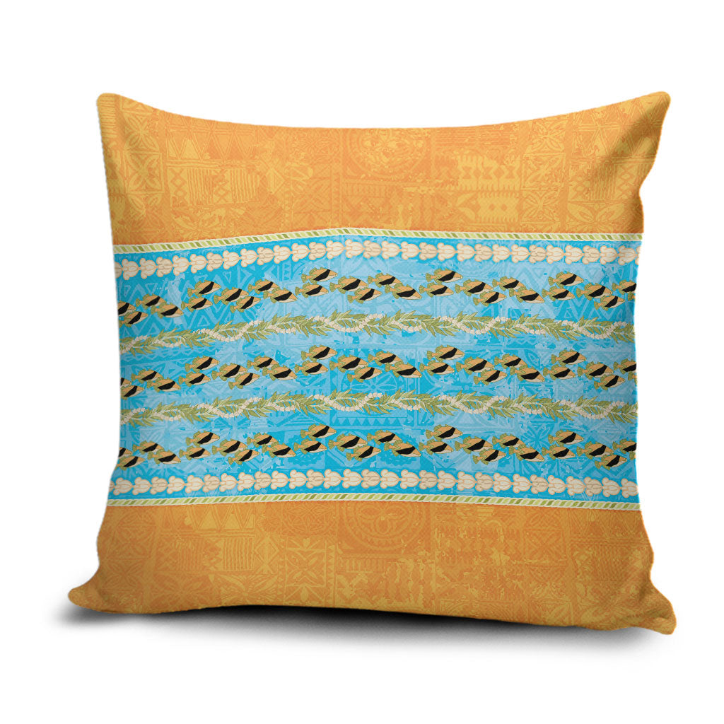 Hawaii Humuhumu Fish Maile Pikake Lei Pillow Cover Tribal Tapa Orange Version