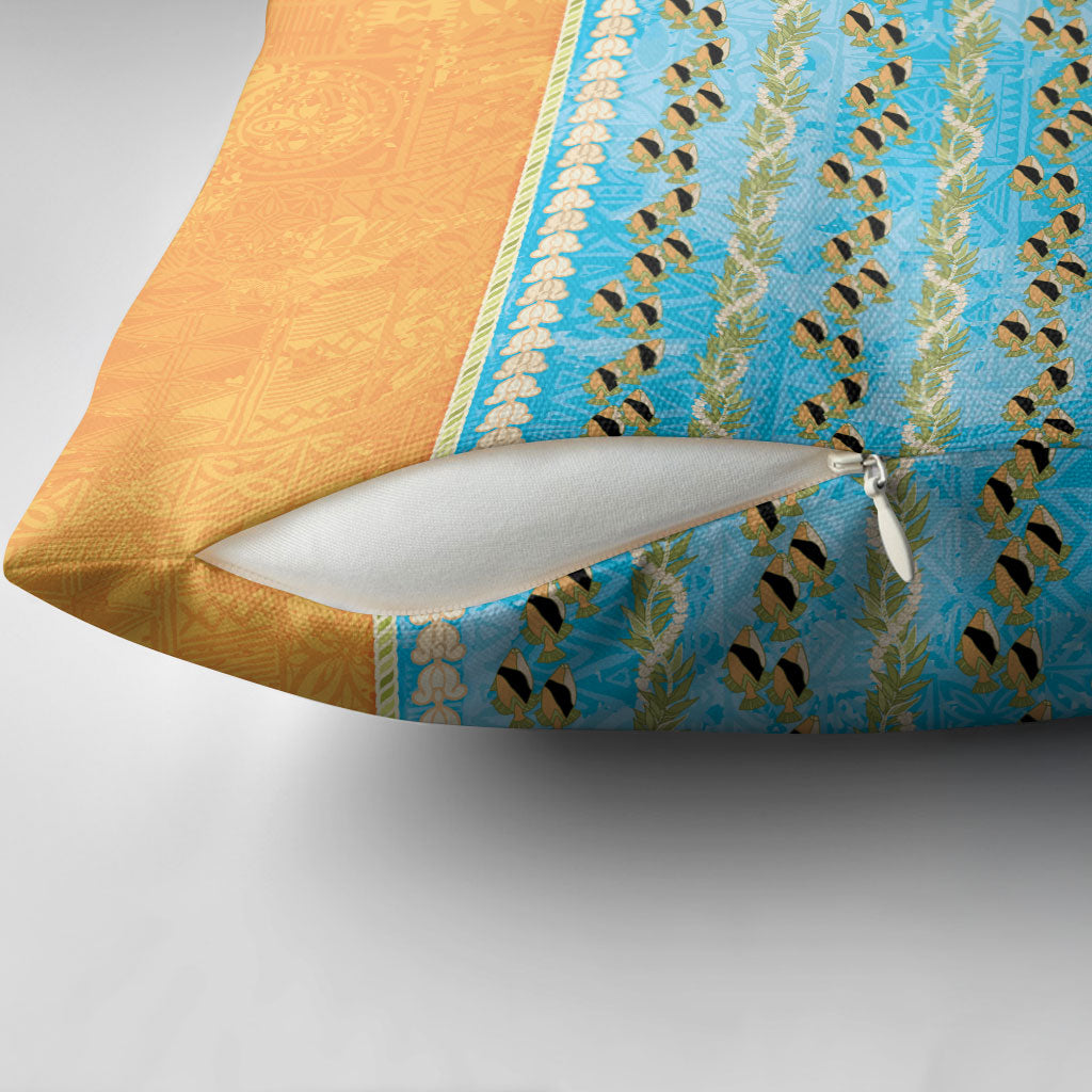 Hawaii Humuhumu Fish Maile Pikake Lei Pillow Cover Tribal Tapa Orange Version