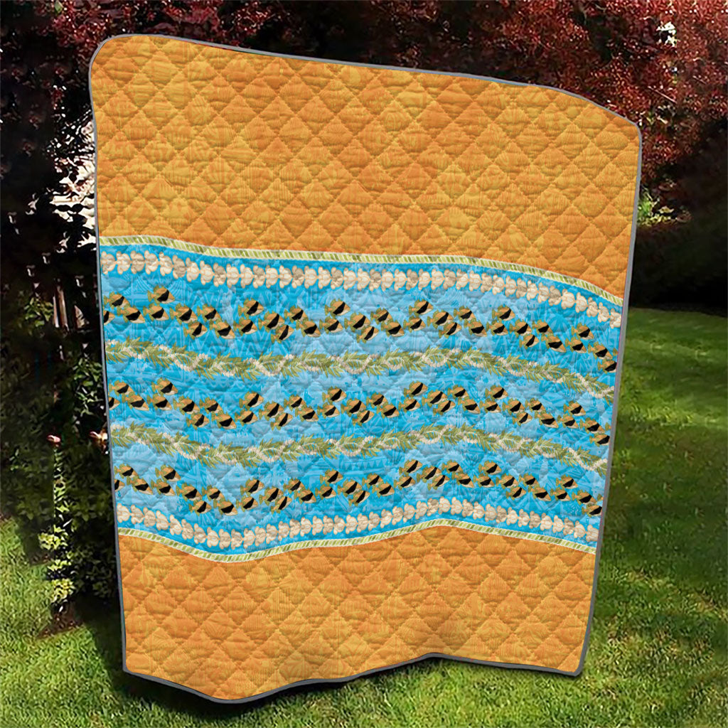 Hawaii Humuhumu Fish Maile Pikake Lei Quilt Tribal Tapa Orange Version