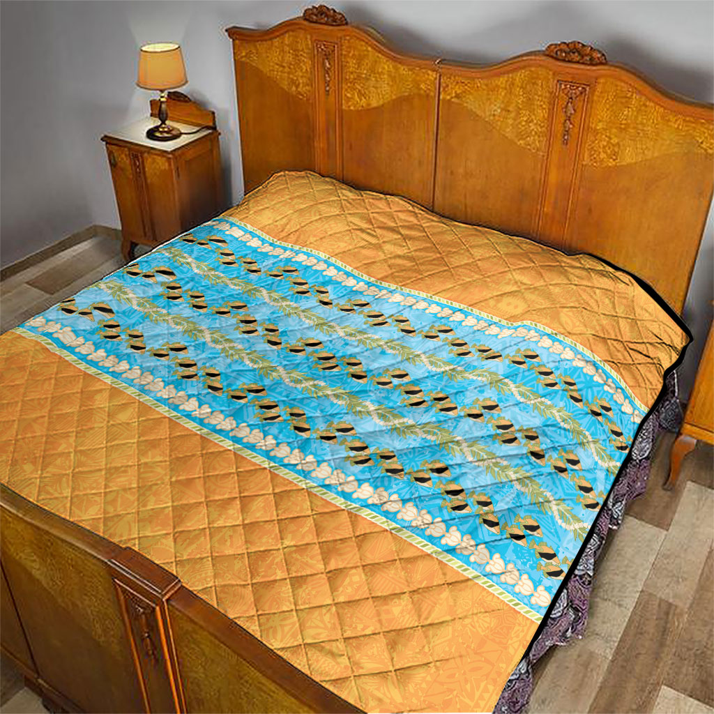 Hawaii Humuhumu Fish Maile Pikake Lei Quilt Tribal Tapa Orange Version