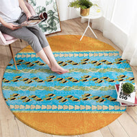 Hawaii Humuhumu Fish Maile Pikake Lei Round Carpet Tribal Tapa Orange Version