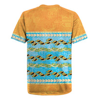 Hawaii Humuhumu Fish Maile Pikake Lei Rugby Jersey Tribal Tapa Orange Version