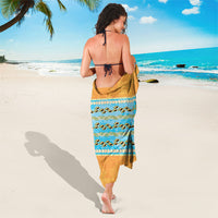 Hawaii Humuhumu Fish Maile Pikake Lei Sarong Tribal Tapa Orange Version