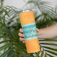 Hawaii Humuhumu Fish Maile Pikake Lei Skinny Tumbler Tribal Tapa Orange Version