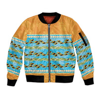 Hawaii Humuhumu Fish Maile Pikake Lei Sleeve Zip Bomber Jacket Tribal Tapa Orange Version