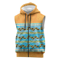 Hawaii Humuhumu Fish Maile Pikake Lei Sleeveless Zip Hoodie Tribal Tapa Orange Version