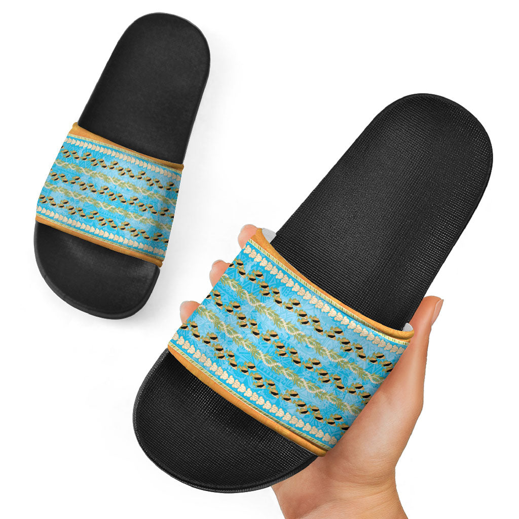 Hawaii Humuhumu Fish Maile Pikake Lei Slide Sandals Tribal Tapa Orange Version