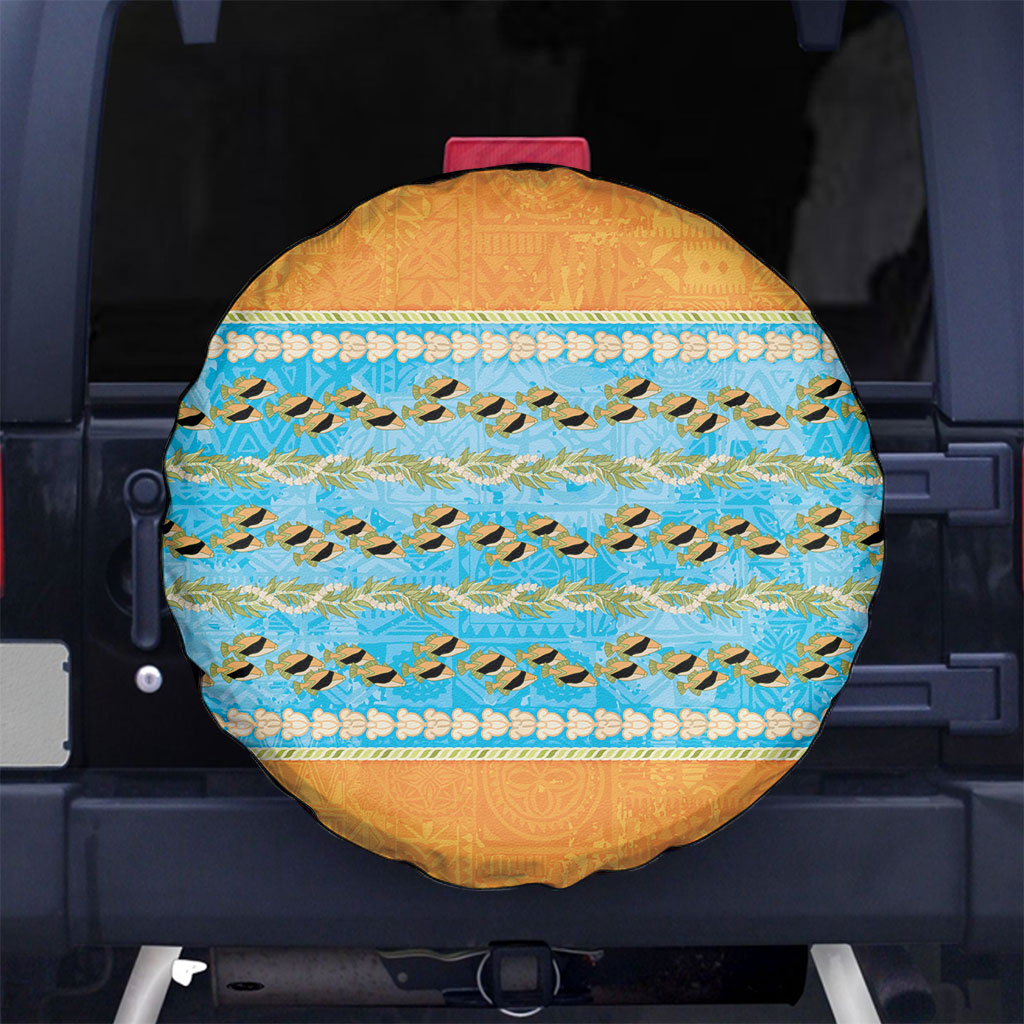 Hawaii Humuhumu Fish Maile Pikake Lei Spare Tire Cover Tribal Tapa Orange Version