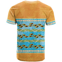 Hawaii Humuhumu Fish Maile Pikake Lei T Shirt Tribal Tapa Orange Version